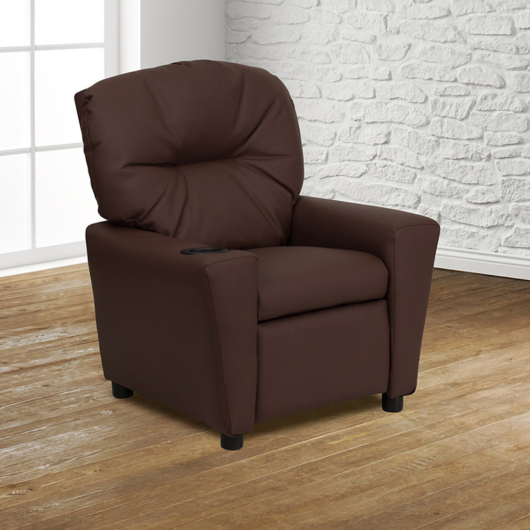 Brown Leather Kids Recliner - 847254017978