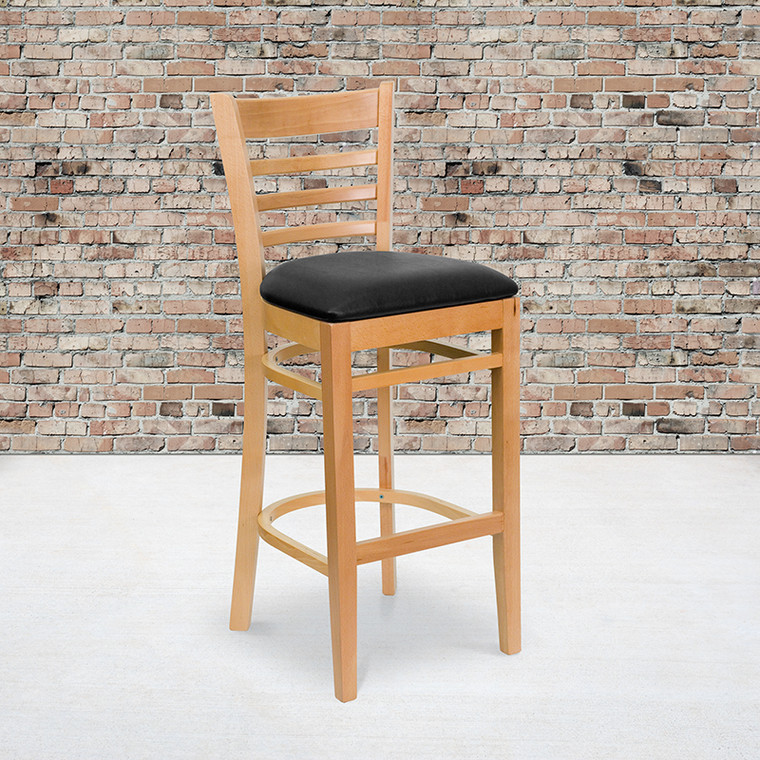 Natural Wood Stool-blk Vinyl - 812581016444