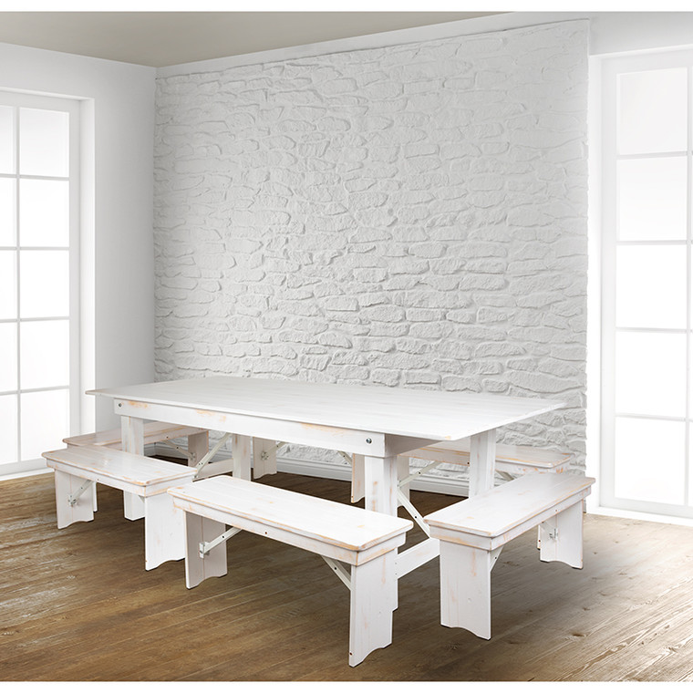 8'x40" White Table/6 Bench Set - 889142518914