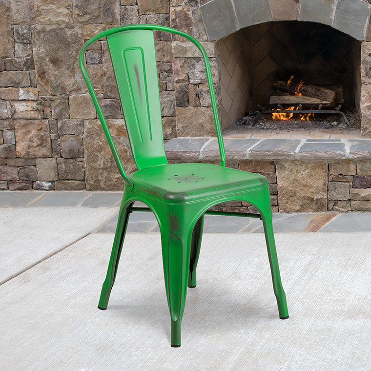 Distressed Green Metal Chair - 889142024392