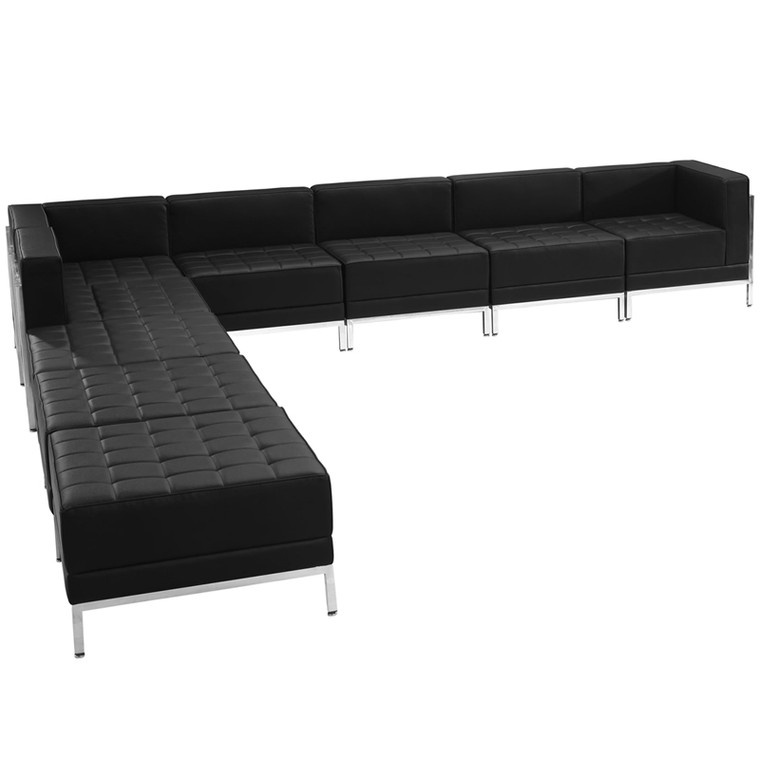 Black Leather Sectional, 9 Pc - 847254098809