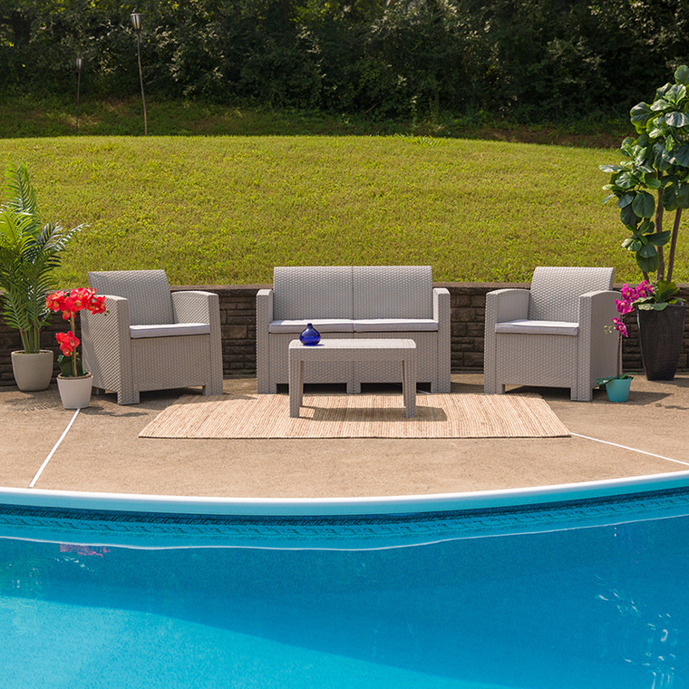 4 Pc Gray Outdoor Rattan Set - 889142215745