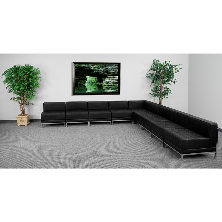 Black Leather Sectional, 9 Pc - 847254052658