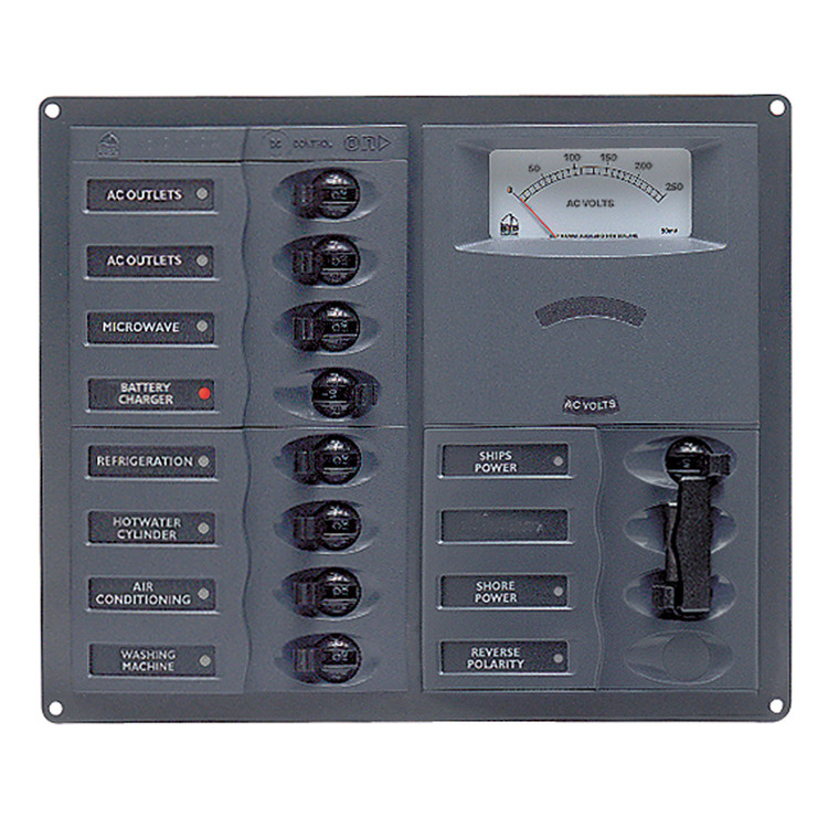 BEP AC Circuit Breaker Panel w/Analog Meters, 8SP 2DP AC120V Stainless Steel Vertical - 843687004486