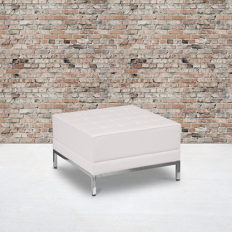 White Leather Ottoman - 847254098557