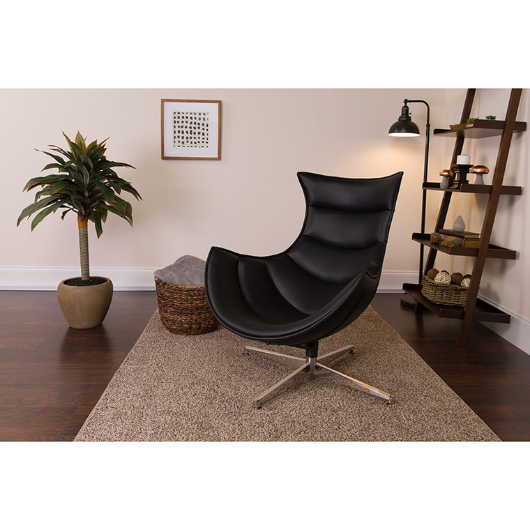 Black Leather Cocoon Chair - 889142047544