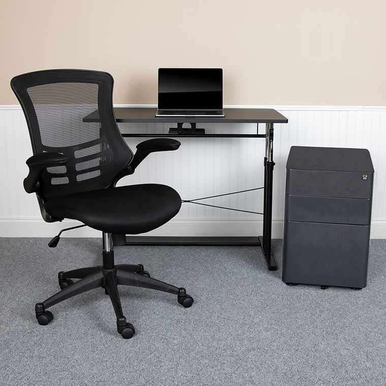 Black Desk, Chair, Cabinet Set - 889142515746