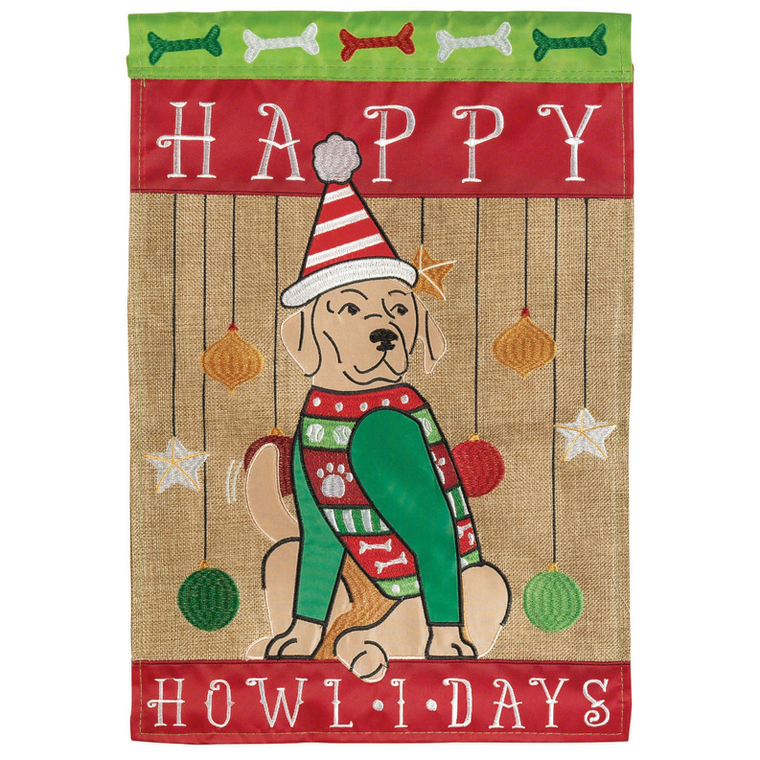 Happy Howlidays Dog Burlap Double Applique Garden Flag - 603799438131