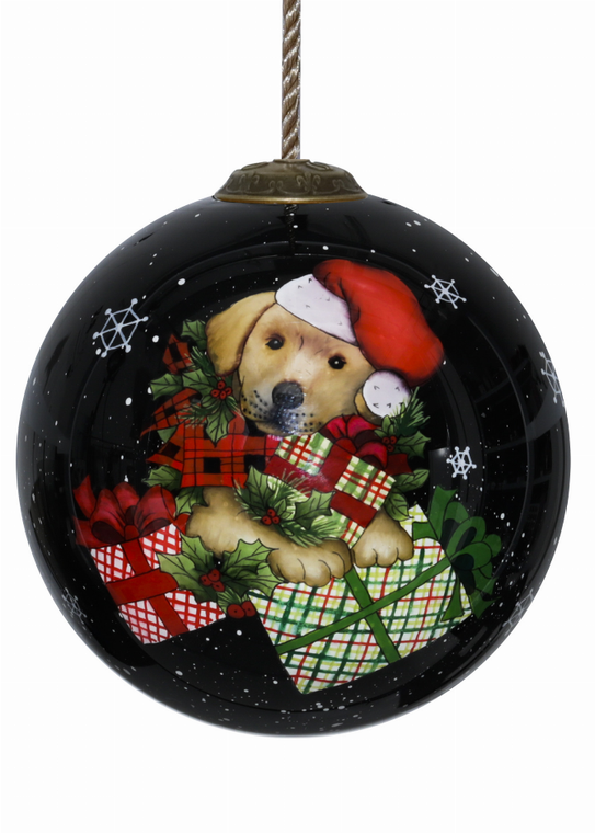 Christmas Dog Hand Painted Glass Ornament - 850015443268