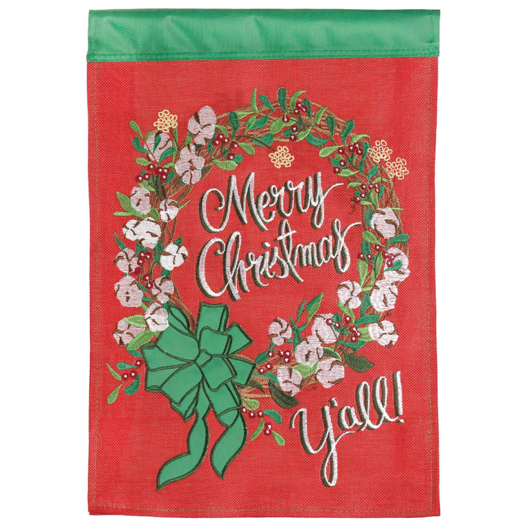 Merry Christmas Y'All Double Applique Garden Flag - 603799434386