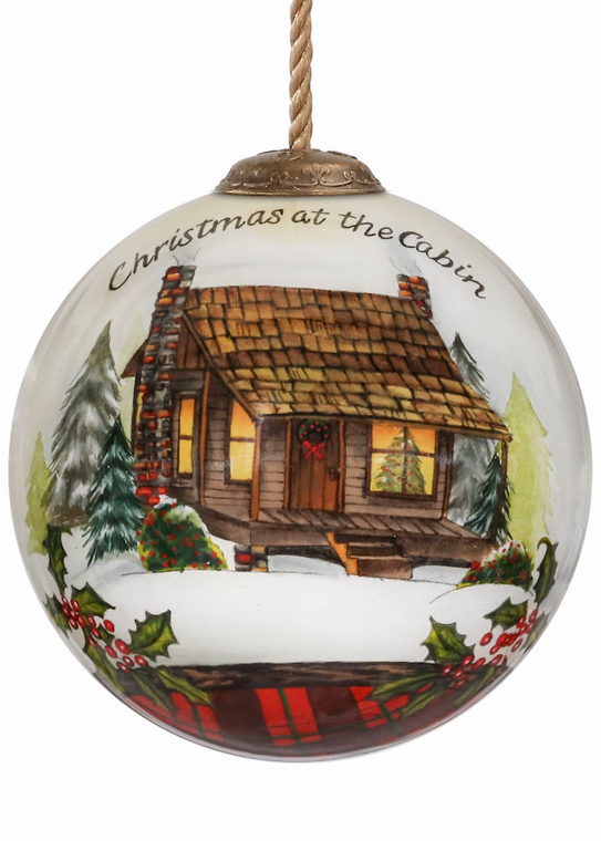 Christmas at the Cabin Hand Painted Glass Ornament - 850004397374