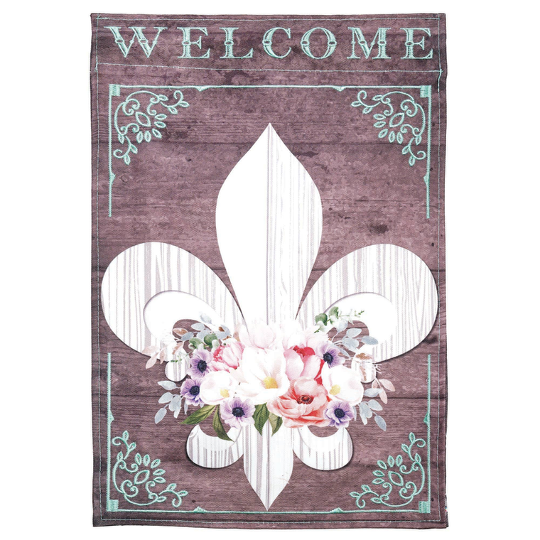 Welcome Fleur De Lis Applique Garden Flag - 603799032308