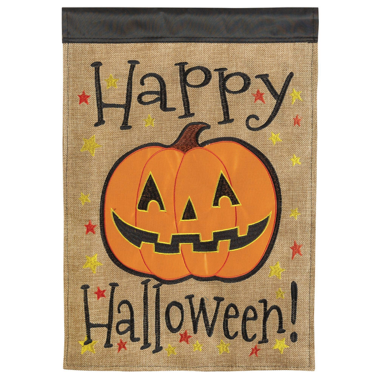 Happy Halloween Jack-O-Lantern Burlap Flag - 603799433518
