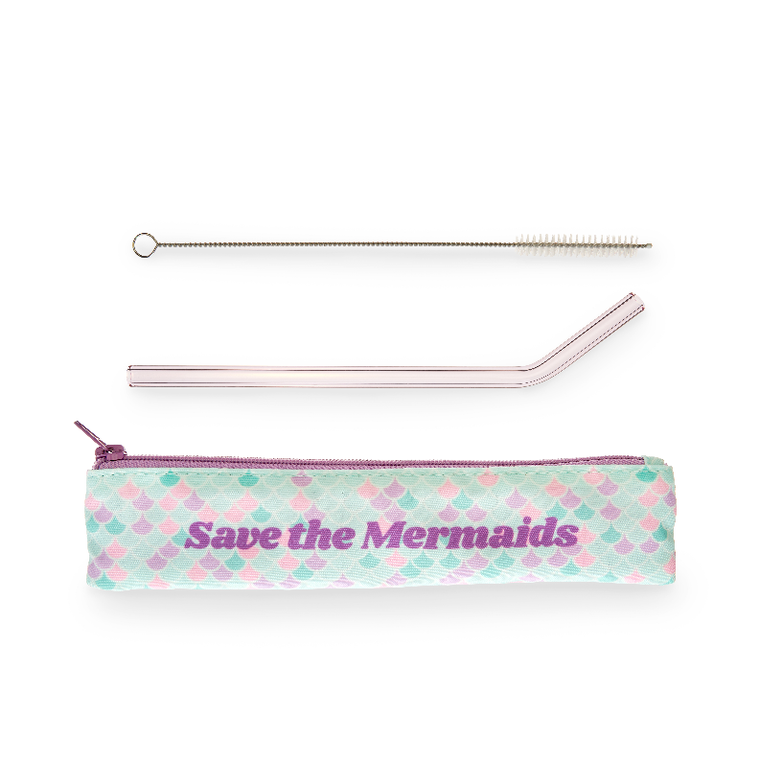 Save The Mermaids Glass Straw Set By Blush - 842094182848