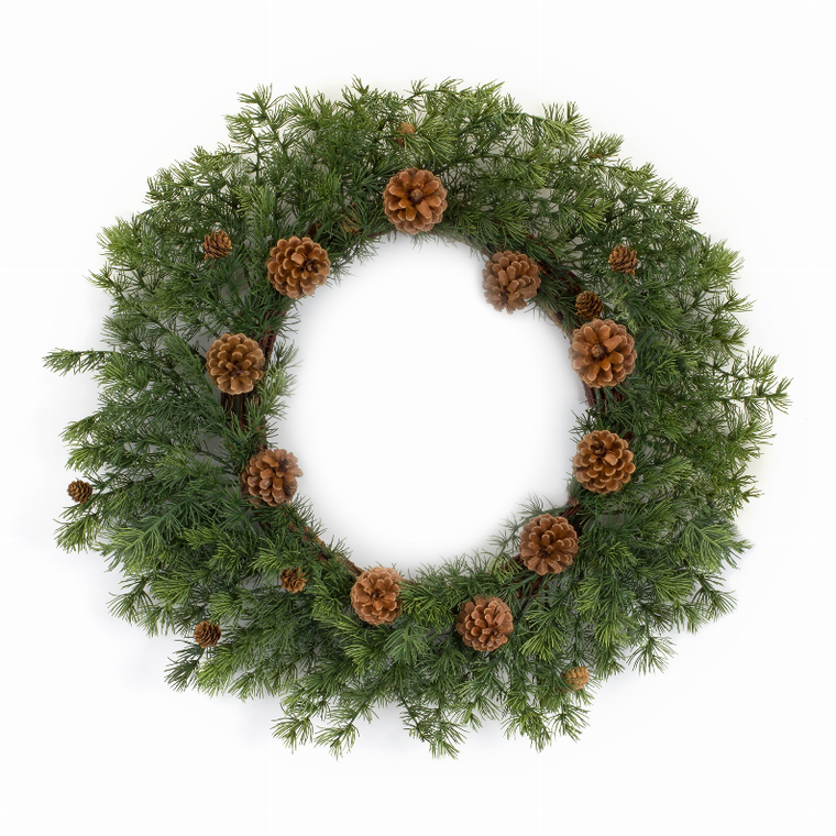 Pine Wreath w/Pine Cones 25.5"D Plastic - 746427835688