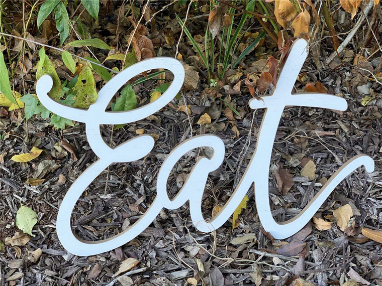 Whitewashed Wood Cutout Eat Wall Decor- Farmhouse Rustic Eat Sign for Kitchen or Dining Room-24" W x 14.5" H - 745499242059