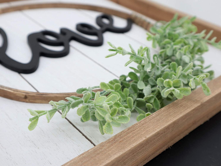 Love Decorative Sign Decor for Wall- Rustic Farmhouse Accent Love Sign Plaque with PVC Green Leaf for Living Room and Kitchen. 13.75"x1.25"x15" - 711414587338