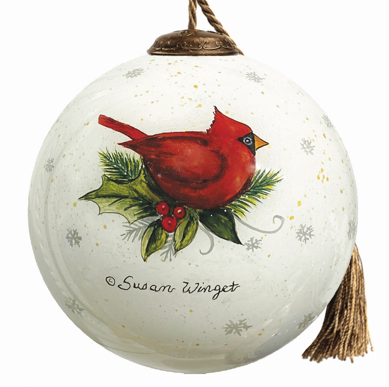 Winter Forest Santa Wreath Hand Painted Glass Ornament - 850015443671