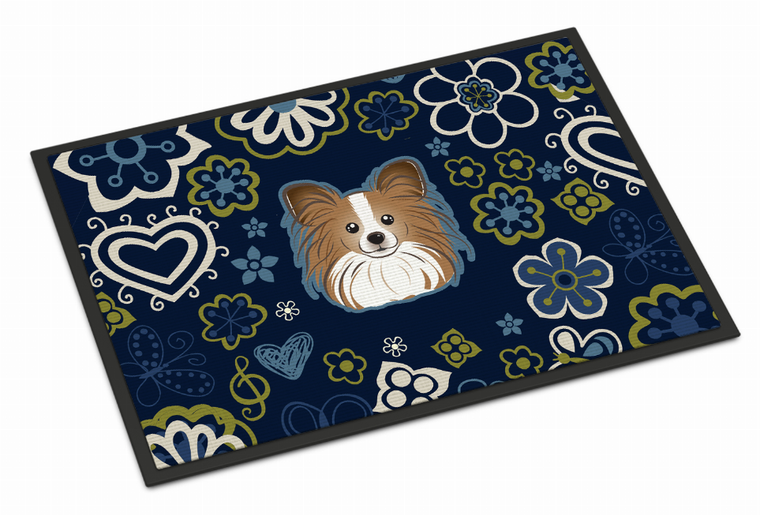 Blue Flowers Dog Art Indoor or Outdoor Mat - 638508609571