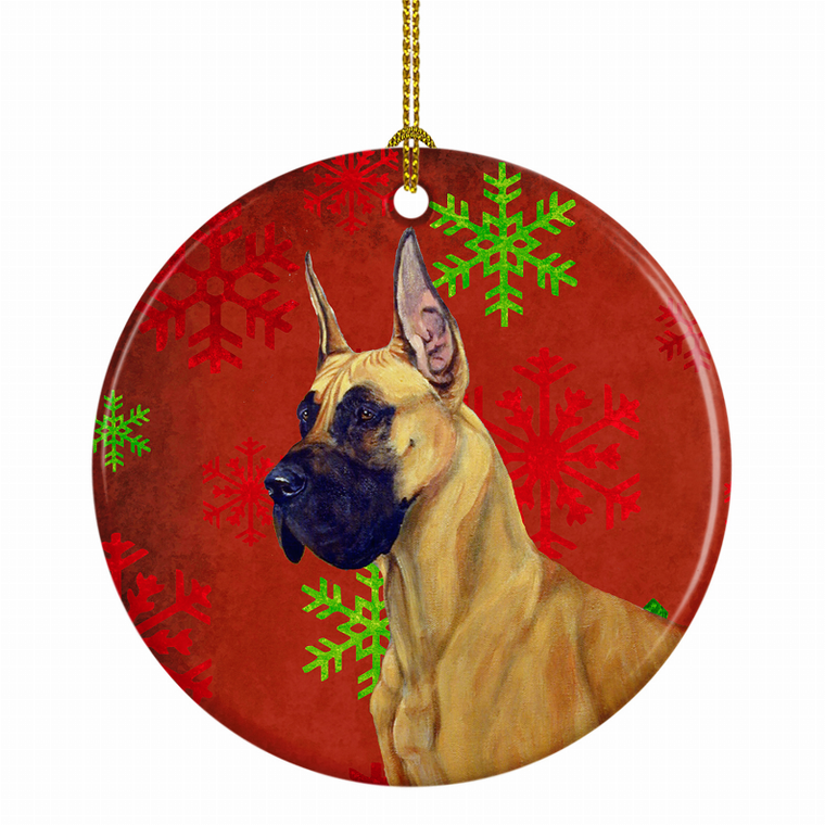 Dog and Christmas Snowflakes Ceramic Ornament - 615872598120