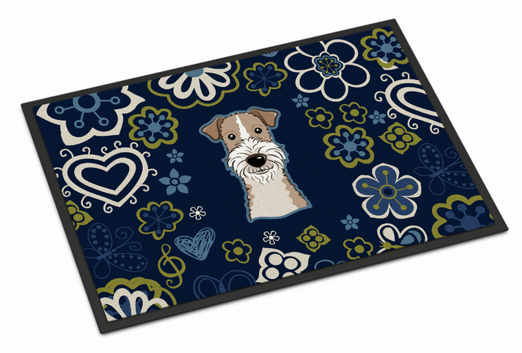 Blue Flowers Dog Art Indoor or Outdoor Mat - 638508610188