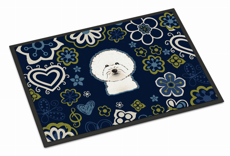 Blue Flowers Dog Art Indoor or Outdoor Mat - 638508609267