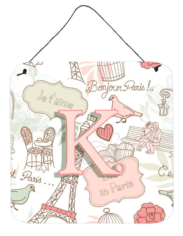 Monogram Letter Love in Paris Pink Wall or Door Hanging Prints - 615872983605