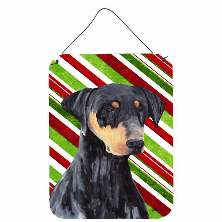 Candy Cane Holiday Christmas Design with Dog Wall or Door Hanging Prints - 615872621606
