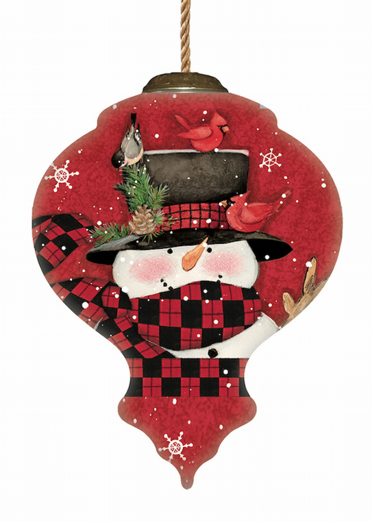 Woodland Plaid Pals Snowman Hand Painted Glass Ornament - 850004397589