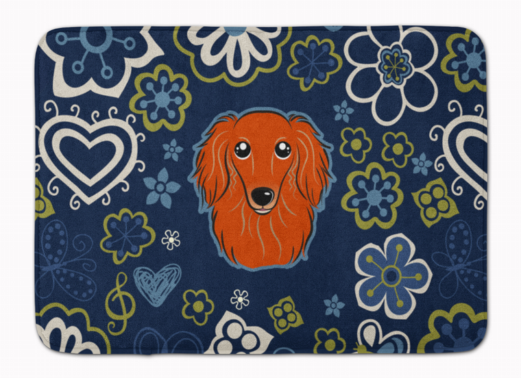 Blue Flowers Dog Art Machine Washable Memory Foam Mat - 638508642721