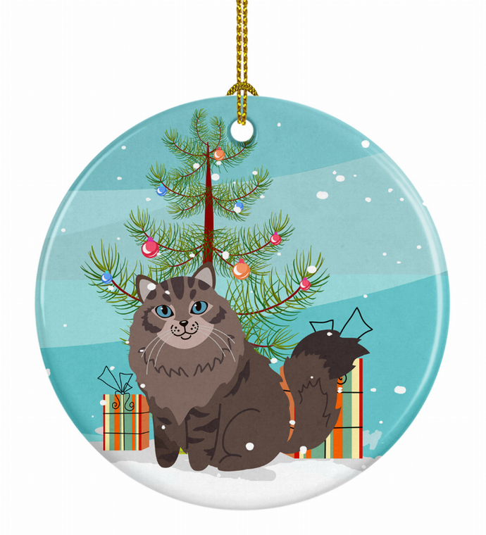 Merry Christmas Tree and Cat Ceramic Ornament - 652259331215