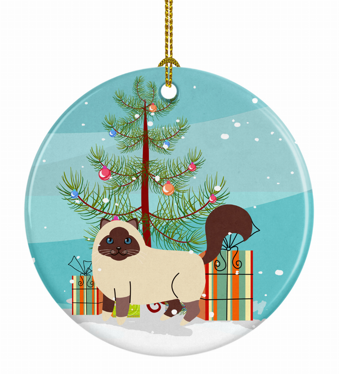 Merry Christmas Tree and Cat Ceramic Ornament - 652259331079