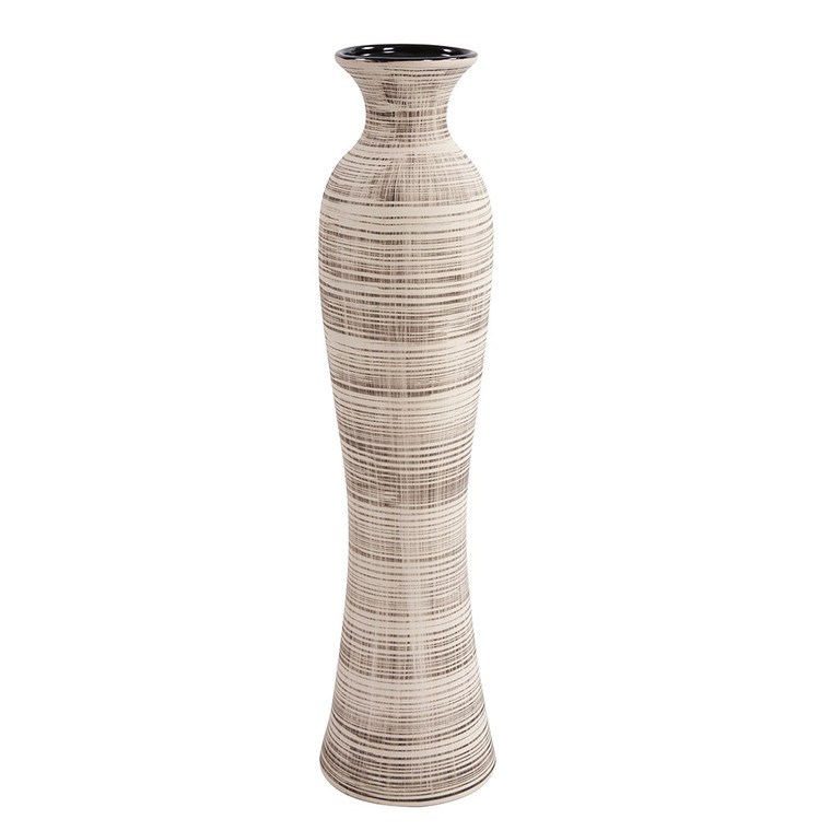 Modern Farmhouse Latte Striped Ceramic Floor Vase - 808230095533
