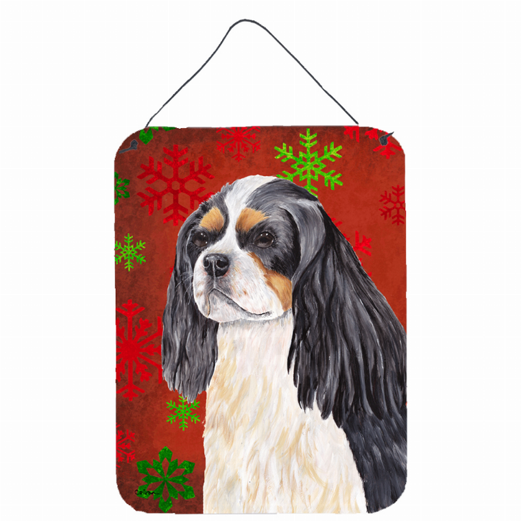 Red and Green Snowflakes Holiday Christmas Design with Dog Wall or Door Hanging Prints - 615872622542
