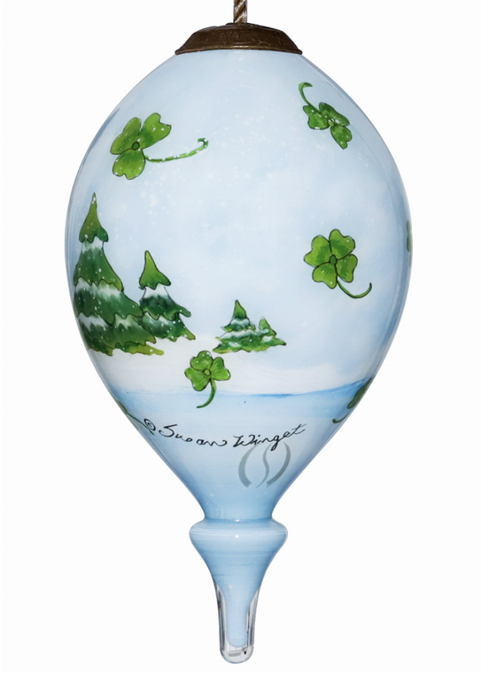 Shamrock Snowman Hand Painted Glass Ornament - 850015443213