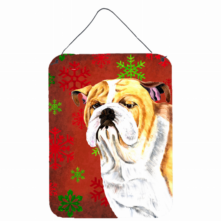 Red and Green Snowflakes Holiday Christmas Design with Dog Wall or Door Hanging Prints - 615872622375