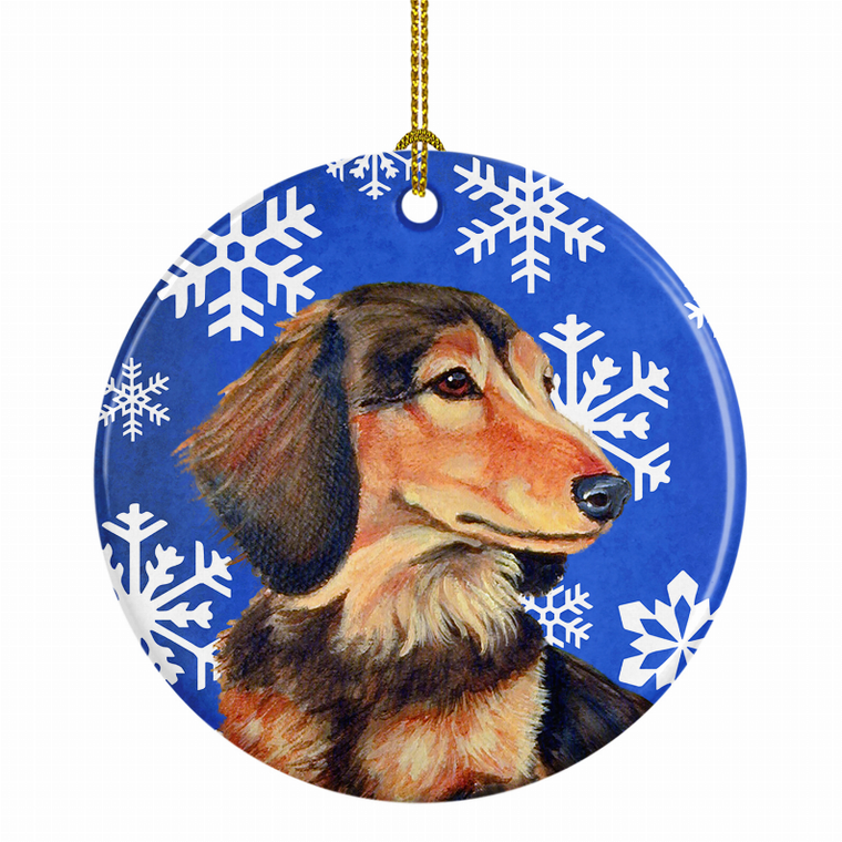 Dog and Winter Snowflakes Ceramic Ornament - 615872598939