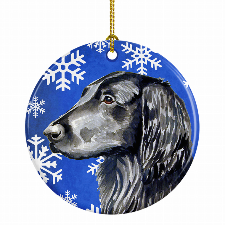 Dog and Winter Snowflakes Ceramic Ornament - 615872598687