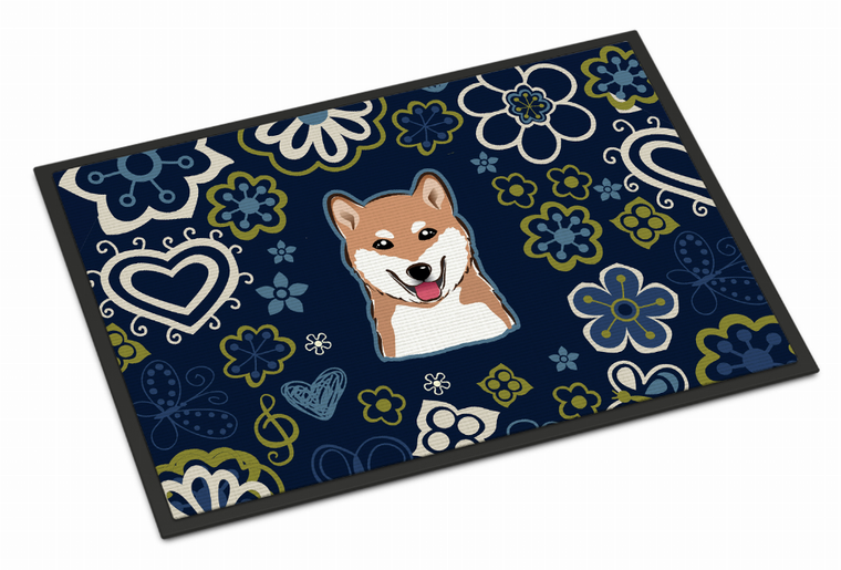 Blue Flowers Dog Art Indoor or Outdoor Mat - 638508609342