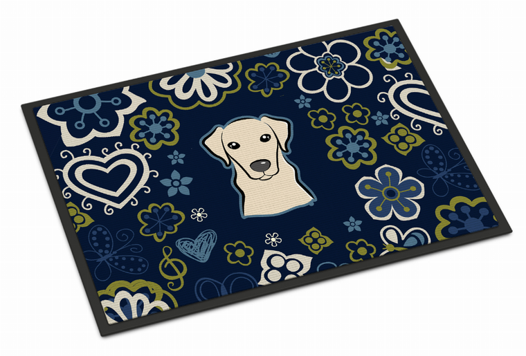 Blue Flowers Dog Art Indoor or Outdoor Mat - 638508609311
