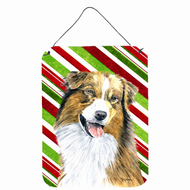 Candy Cane Holiday Christmas Design with Dog Wall or Door Hanging Prints - 615872621804