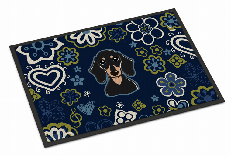 Blue Flowers Dog Art Indoor or Outdoor Mat - 638508609861
