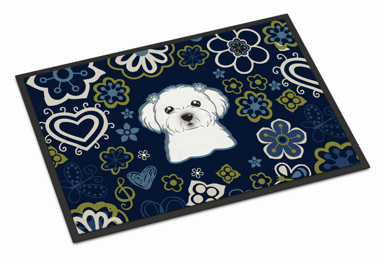 Blue Flowers Dog Art Indoor or Outdoor Mat - 638508609175
