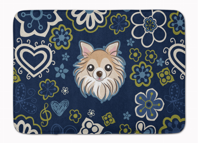 Blue Flowers Dog Art Machine Washable Memory Foam Mat - 638508643094