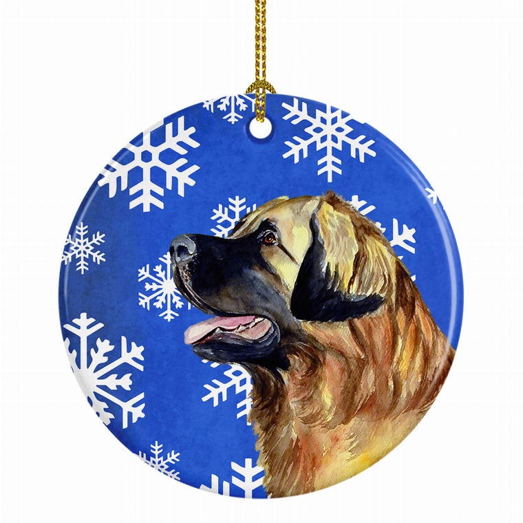 Dog and Winter Snowflakes Ceramic Ornament - 615872598953