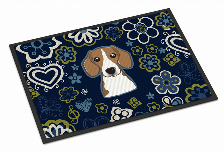 Blue Flowers Dog Art Indoor or Outdoor Mat - 638508610102