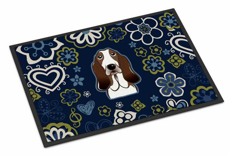 Blue Flowers Dog Art Indoor or Outdoor Mat - 638508609526