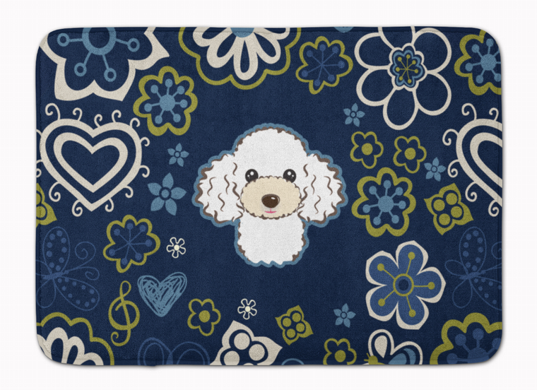 Blue Flowers Dog Art Machine Washable Memory Foam Mat - 638508643155