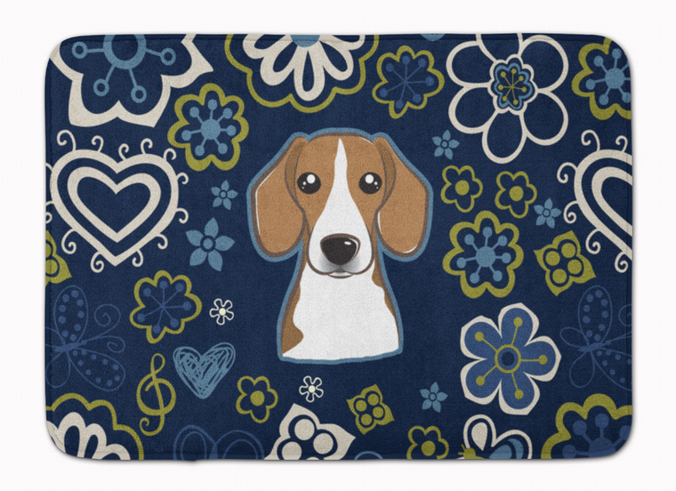 Blue Flowers Dog Art Machine Washable Memory Foam Mat - 638508642974