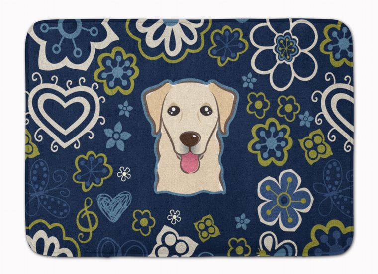 Blue Flowers Dog Art Machine Washable Memory Foam Mat - 638508643100